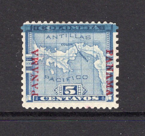 PANAMA - 1903 - MAP ISSUE & VARIETY: 5c blue MAP issue with 'Second Panama' overprint, bar in same colour as stamp, a fine mint copy with variety INVERTED V FOR SECOND A IN PANAMA at left and INVERTED V FOR FIRST & SECOND A IN PANAMA at right. (SG 50 variety, Heydon #92ik)  (PAN/40753)