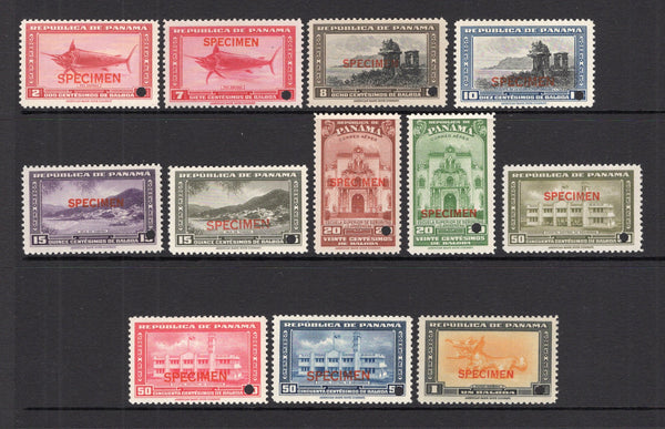 PANAMA - 1942 - SPECIMENS: 'Pictorial' DEFINITIVE AIR issue the set of twelve all overprinted 'SPECIMEN' in red with small hole punch. (SG 418/429)  (PAN/40951)