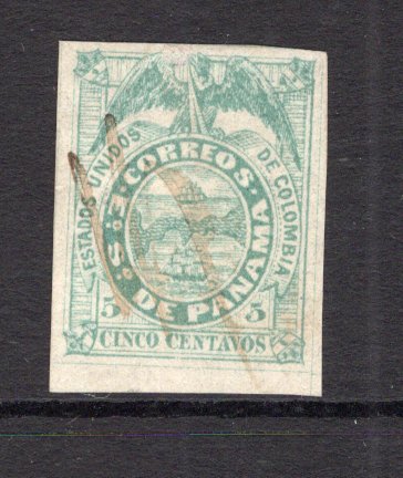PANAMA - 1878 - CLASSIC ISSUES: 5c dull green on thin paper 'First Issue' a fine four margin copy used with manuscript cancel. (SG 1A)  (PAN/41155)
