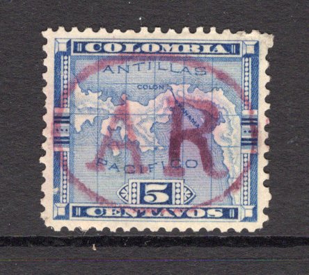 PANAMA - 1902 - MAP ISSUE: 5c blue MAP issue with large 'A R' in oval overprint in magenta, a fine used copy. (SG AR32)  (PAN/41156)