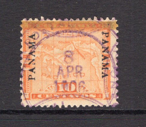 PANAMA - 1903 - MAP ISSUE: 10c orange MAP issue with 'Second Panama' overprint, bar in same colour as stamp, a fine used copy with purple cds dated 8 APR 1906. (SG 51, Heydon #93a)  (PAN/41158)
