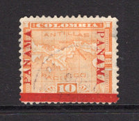 PANAMA - 1904 - VARIETY: 10c orange MAP issue with 'Fourth Panama' overprint in dark carmine with wide bar (seventh printing) a fine used copy with variety OVERPRINT INVERTED. (Heydon #121c, SG 56e)  (PAN/41162)