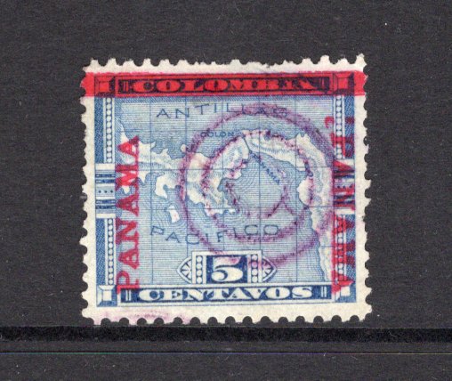 PANAMA - 1904 - VARIETY: 5c blue MAP issue with 'Fourth Panama' overprint in carmine with narrow bar (second printing), a fine used copy with variety 'COLON BETWEEN PANAMA & BAR'. (SG 55, Heydon #108b)  (PAN/5705)