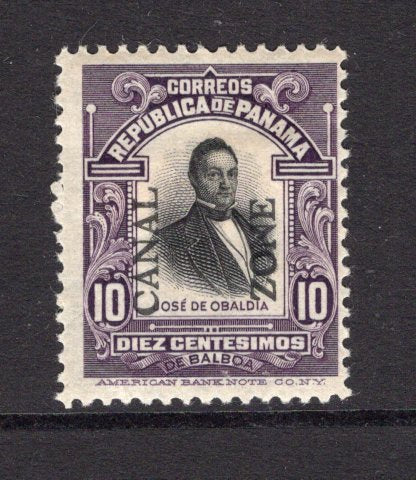 PANAMA - CANAL ZONE - 1909 - OVERPRINTS ON PANAMA: 10c black & purple 'Obaldia' issue of Panama with 'CANAL ZONE' overprint TYPE 2, a fine mint copy. (SG 43)  (PAN/6252)