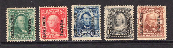 PANAMA - CANAL ZONE - 1904 - OVERPRINTS ON USA: 'CANAL ZONE PANAMA' overprint issue on stamps of USA, the set of five fine mint. Rare set. (SG 4/8)  (PAN/6255)