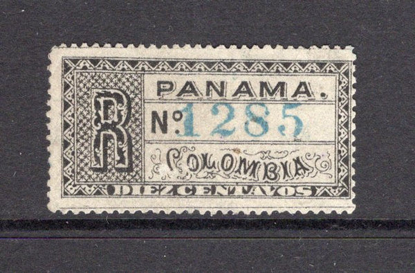 PANAMA - 1888 - REGISTRATION ISSUE: 10c black on drab 'Registration' issue fine used with handstruck '1285' registration number in blue. (SG R12)  (PAN/6378)