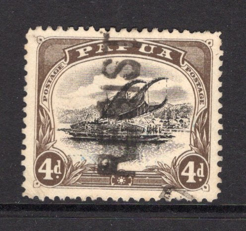 PAPUA NEW GUINEA - 1907 - VARIETY: 4d black & sepia 'Lakatoi' issue with variety DEFORMED D AT LEFT fine used with part straight line 'REGISTERED' cancel. (SG 52a)  (PAP/15267)