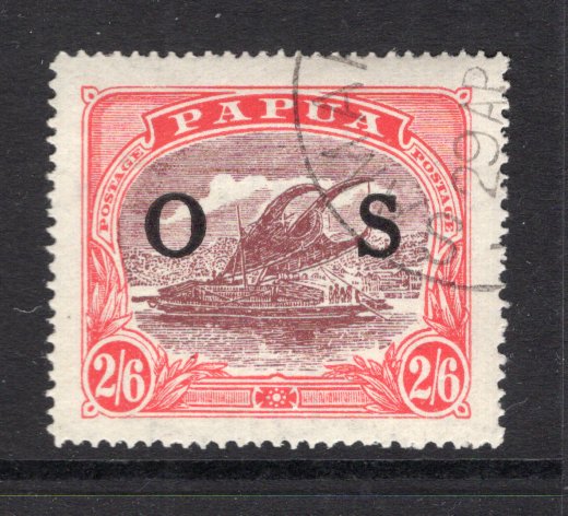 PAPUA NEW GUINEA - 1916 - OFFICIAL ISSUE: 2/6 maroon & bright pink 'Lakatoi' issue, 'Ash' printing with 'O S' Official overprint, a fine cds used copy. (SG O66a)  (PAP/15268)