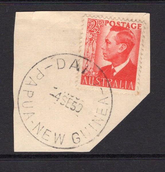 PAPUA NEW GUINEA - 1950 - AUSTRALIA USED IN PAPUA NEW GUINEA - CANCELLATION: 2½d scarlet GVI issue of Australia tied on piece by DARU cds dated 4 SEP 1950. (SG 234)  (PAP/15275)