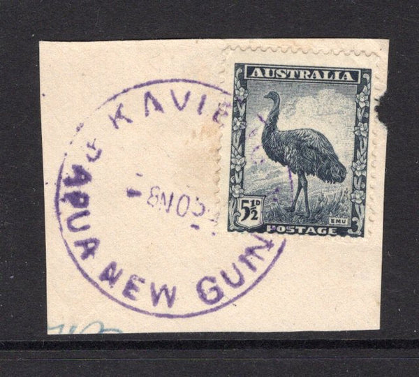 PAPUA NEW GUINEA - 1950 - AUSTRALIA USED IN PAPUA NEW GUINEA: 5½d slate blue 'Emu' issue of Australia tied on piece by KAVIENG cds in purple dated 8 NOV 1950. (SG 208)  (PAP/15276)