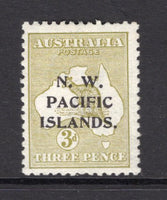 PAPUA NEW GUINEA - 1915 - N.W. PACIFIC ISLANDS ISSUE: 3d yellow olive 'Roo' issue 'Die 1' with 'N. W. PACIFIC ISLANDS' overprint Type 'b', a fine mint copy. (SG 76)  (PAP/15288)