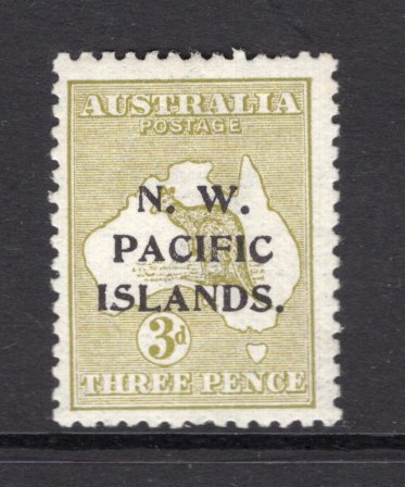 PAPUA NEW GUINEA - 1915 - N.W. PACIFIC ISLANDS ISSUE: 3d yellow olive 'Roo' issue 'Die 1' with 'N. W. PACIFIC ISLANDS' overprint Type 'b', a fine mint copy. (SG 76)  (PAP/15288)