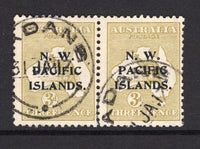 PAPUA NEW GUINEA - 1915 - N.W. PACIFIC ISLANDS ISSUE - CANCELLATION: 3d yellow olive 'Roo' issue 'Die 1' with 'N. W. PACIFIC ISLANDS' overprint Type 'b', a fine used pair with MADANG cds's dated 31 JAN 1917. (SG 96)  (PAP/15293)