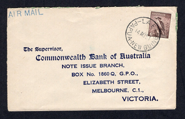 PAPUA NEW GUINEA - 1946 - AUSTRALIA USED IN PAPUA NEW GUINEA: Cover franked with Australia 1937 6d purple brown (SG 190a) tied by LAE PAPUA NEW GUINEA cds's dated 14 MAR 1951. Sent airmail to AUSTRALIA.  (PAP/21980)