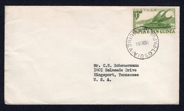 PAPUA NEW GUINEA - 1955 - CANCELLATION: Cover franked with single 1952 1/- yellow green (SG 10) tied by fine LOSUIA cds. Addressed to USA. Scarcer origination.  (PAP/21994)