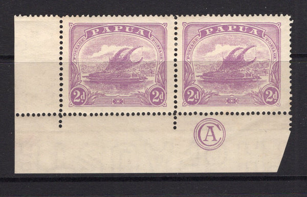 PAPUA NEW GUINEA - 1911 - MULTIPLE: 2d bright mauve 'Lakatoi' issue, a fine mint corner marginal pair with 'CA' (Commonwealth of Australia) Monogram in margin. (SG 86)  (PAP/23493)