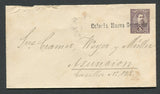 PARAGUAY - 1897 - CANCELLATION: 5c dull violet postal stationery envelope (H&G B3) used with fine strike of straight line 'COLONIA NUEVA GERMANIA' marking in black. Addressed to ASUNCION with arrival cds on reverse.  (PAR/10473)