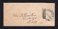 PARAGUAY - 1903 - BISECT: Small cover franked with vertically BISECTED 1901 2c grey (SG 77) tied by fine EXPEDICION ASUNCION cds in blue dated 20 MAY 1903. Addressed locally within ASUNCION.  (PAR/10488)