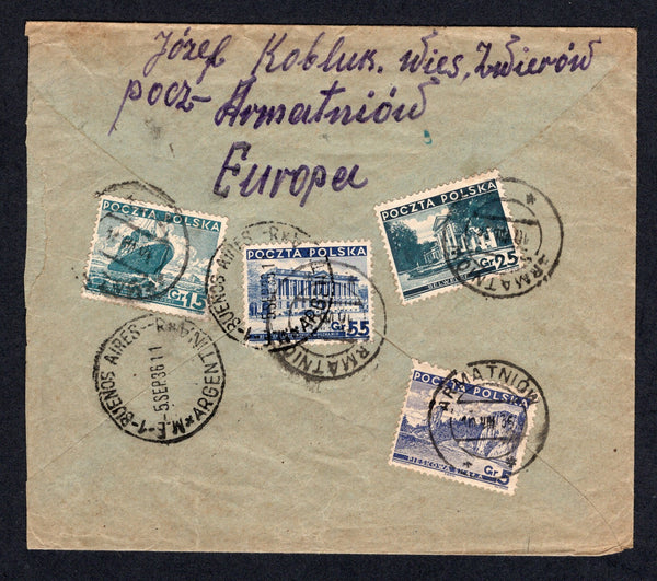 PARAGUAY - 1937 - JEWISH COLONY: Incoming registered cover from POLAND franked with 1937 4 x 25gr state blue (SG 331) tied by KOLOMYJA cds's with boxed registration marking on alongside and currency control cachet.  Addressed to 'Senior Haliuatiuk Semen, Carmen del Parana, Rep Paraguay'. (A member of Colonia Fram which was a settlement of Polish, Czech & Hungarian Jews fleeing persecution in Europe). ASUNCION transit cds on reverse and fine CARMEN DEL PARANA arrival cds on front.  (PAR/10503)