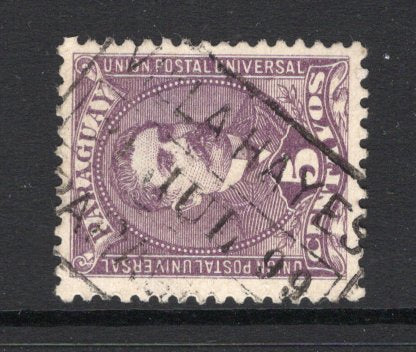 PARAGUAY - 1892 - CANCELLATION: 5c violet on chalk surfaced paper used with fine strike of boxed VILLA HAYES cancel dated 31 JUL 1899. Stamp is thinned but scarce marking. (SG 57)  (PAR/20394)