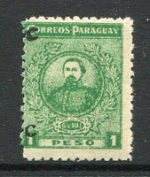 PARAGUAY - 1925 - VARIETY: 1p green 'General Diaz' issue with variety 'C' OVERPRINT TRIPLE fine mint. (SG 273B variety)  (PAR/34149)