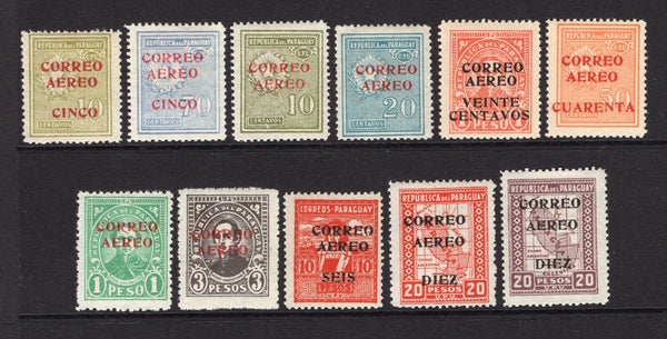 PARAGUAY - 1930 - AIRMAILS: 'CORREO AEREO' surcharge issue, the set of eleven fine mint. (SG 363/373)  (PAR/38337)