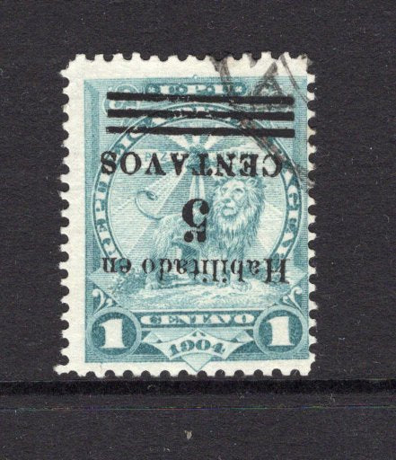 PARAGUAY - 1908 - VARIETY: 5c on 1c greenish blue LION issue, a fine used copy with variety OVERPRINT INVERTED. (SG 159b)  (PAR/40819)