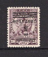 PARAGUAY - 1908 - VARIETY: 5c on 20c slate purple 'Official' LION issue, a fine used copy with variety OVERPRINT INVERTED. (SG 152a)  (PAR/40831)