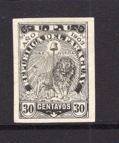 PARAGUAY - 1903 - PROOF: 30c black 'Kraus' LION issue dated '1903' a fine IMPERF PROOF on thin white paper. Scarce. (As SG 104)  (PAR/5831)