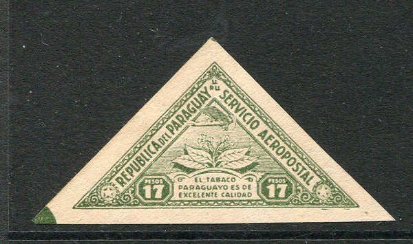 PARAGUAY - 1935 - PROOF: 17p TRIANGLE 'Tobacco' issue, a fine IMPERF PROOF in green on light rose tinted paper. Uncommon. (As SG 479)  (PAR/5906)