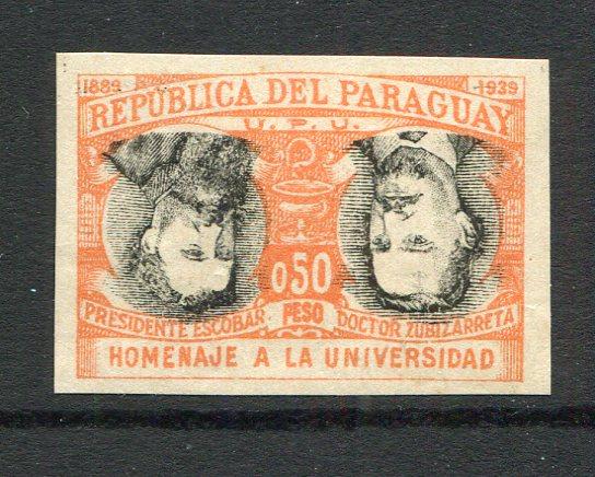 PARAGUAY - 1939 - INVERTED CENTRE: 50c black & orange '50th Anniversary of Asuncion University' issue, a fine mint IMPERF copy with variety CENTRE INVERTED. Scarce. (SG 507 variety)  (PAR/5938)