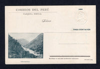PERU - 1899 - POSTAL STATIONERY: 3c bluish black postal stationery viewcard (H&G 39, small date) with view of 'El Rio Chanchamayo' fine unused.  (PER/10634)
