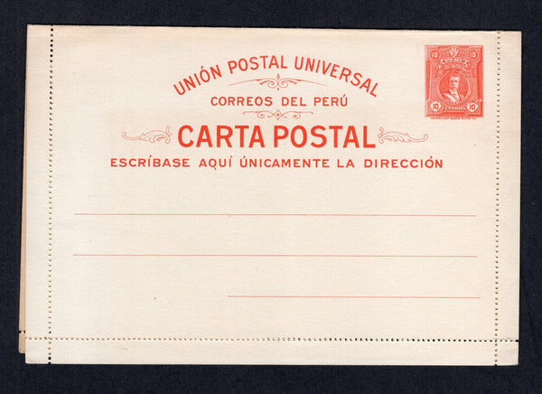 PERU - 1930 - POSTAL STATIONERY: 10c vermilion on cream 'Leguia' postal stationery lettercard (H&G A4) a fine unused example. Uncommon.  (PER/10651)