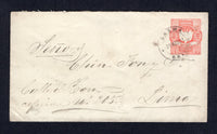 PERU - 1881 - CANCELLATION: 10c red on pale yellow postal stationery envelope (H&G B3b) used with fine CASMA PRAL cds. Addressed to LIMA with LIMA PRINCIPAL arrival cds on reverse.  (PER/23456)