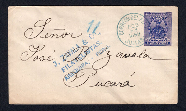 PERU - 1899 - CANCELLATION: 5c lilac blue postal stationery envelope (H&G B11) used with fine strike of JULIACA cds in blue. Addressed to PUCARA.  (PER/23459)