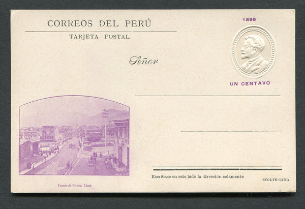 PERU - 1899 - POSTAL STATIONERY: 1c violet postal stationery viewcard (H&G 37, small date) with view of 'Puente de Piedra - Lima' fine unused.  (PER/31673)
