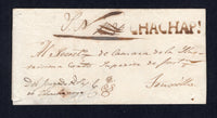 PERU - 1825 - PRESTAMP: Circa 1825. Complete folded letter with manuscript 'S.N.' at top (Servicio Nacional) sent from CHACHAPOYAS to TRUXILLO with superb strike of straight line 'CHACHAPS' in black. (Colareta #1)  (PER/35272)