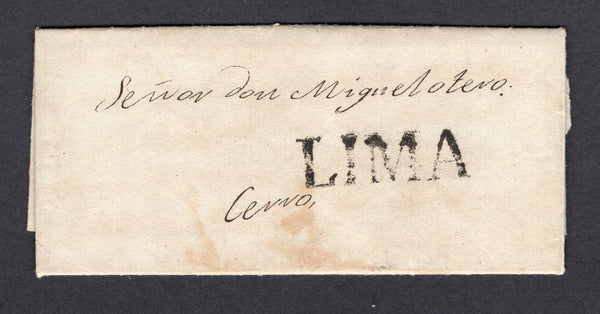 PERU - Circa 1836 - PRESTAMP: Small complete folded letter from LIMA to CERRO-AZUL with good strike of straight line 'LIMA' in black. (Colareta #14A)  (PER/35710)