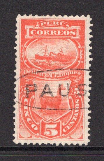 PERU - 1874 - CANCELLATION: 5c red 'Postage Due' issue (with grill) used with good large part strike of oval 'PAUSA' cancel in black. A very rare cancel. (SG D32)  (PER/36047)