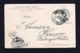 PERU - 1903 - POSTAL STATIONERY: 4c greenish black & black postal stationery viewcard (H&G 51) with view in brown on reverse of 'Casa de Correos y Telegrafos' used with MOLLENDO cds dated 2 AGO 1903. Addressed to GERMANY with arrival cds on front. (Moll scarcity rating 3)  (PER/40542)