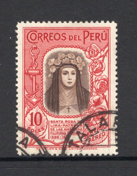 PERU - 1936 - AIRMAILS: 10s brown & carmine 'Santa Rosa' issue a superb cds used copy. (SG 608)  (PER/6177)