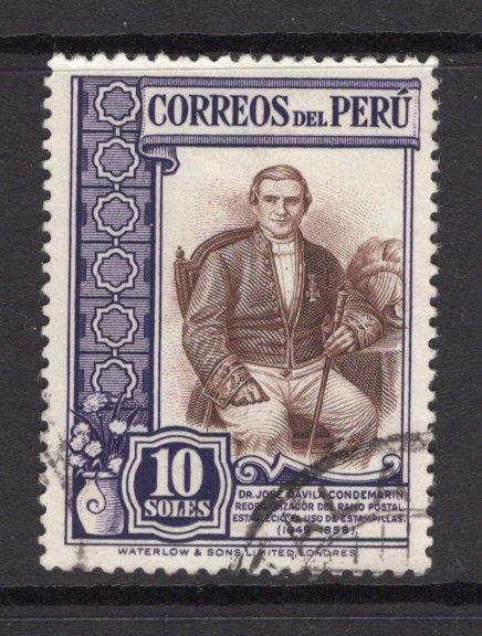 PERU - 1936 - DEFINITIVES: 10s brown & violet 'Jose Davila Condemarin' issue a superb cds used copy. (SG 595)  (PER/9281)