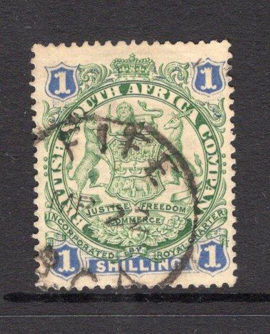 RHODESIA - 1896 - CANCELLATION: 1/- green & blue 'Arms' issue Die 1, a fine used copy with good strike of FIFE B.C.A. cds. Scarce. (SG 35)  (RHO/15522)