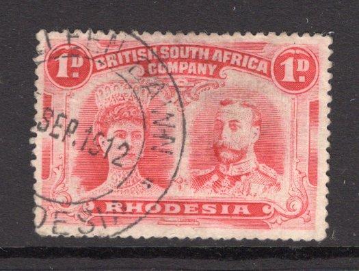 RHODESIA - 1910 - CANCELLATION: 1d rose red 'Double Head' issue, perf 14 used with part strike of COLLEEN BAWN cds dated SEP 1912. (SG 125)  (RHO/15538)