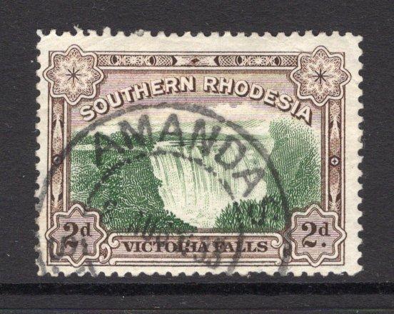 RHODESIA - SOUTHERN RHODESIA - 1932 - CANCELLATION: 2d green & chocolate 'Victoria Falls' issue used with good strike of AMANDAS cds dated 8 AUG 1933. This was the short lived change of name of the 'Concession' P.O. (SG 29)  (RHO/17231)