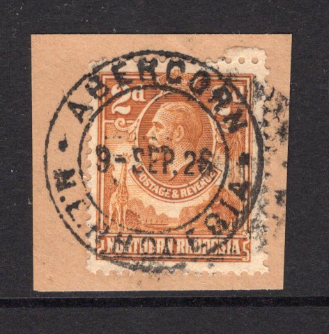 RHODESIA - 1925 - NORTHERN RHODESIA - CANCELLATION: 2d yellow brown GV issue tied on piece by fine ABERCORN N.E. RHODESIA cds dated 9 SEP 1926. (SG 4)  (RHO/17237)