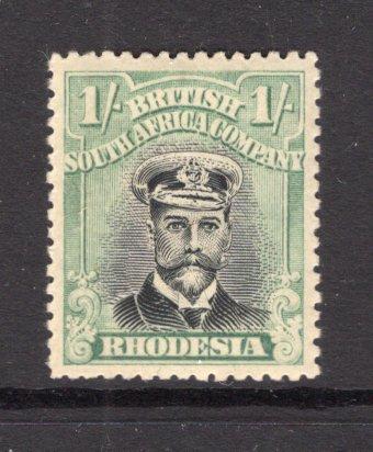 RHODESIA - 1913 - ADMIRAL ISSUE: 1/- black & pale blue green 'Admiral' issue, Die 3B, perf 14. A fine mint copy. (SG 272)  (RHO/32001)