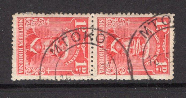 RHODESIA - SOUTHERN RHODESIA - 1924 - CANCELLATION: 1d bright rose 'Admiral' issue, a fine used pair with good strike of MTOKO cds dated 16 FEB 1931. (SG 2)  (RHO/34234)