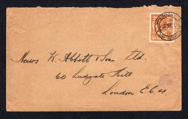 RHODESIA - NORTHERN RHODESIA - 1928 - CANCELLATION: Cover franked with 1925 2d yellow brown GV issue (SG 4) tied by BROKEN HILL cds dated 17 JAN 1928. Addressed to UK.  (RHO/38083)