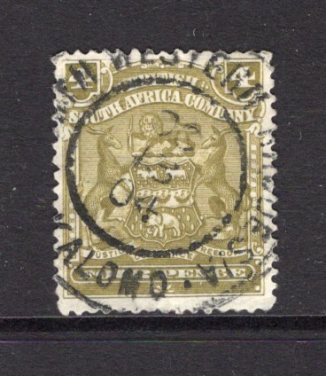 RHODESIA - 1898 - CANCELLATION: 4d olive 'Arms' issue used with good large part strike of KALOMO NORTH WESTERN RHODESIA cds dated OC 13 1904. A scarce cancel. (SG 82)  (RHO/40254)